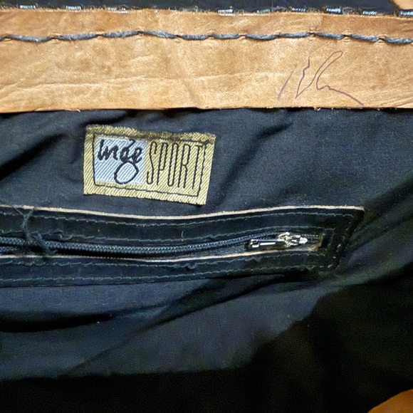 Vintage Hand Tooled Leather Tan and Black Woven Handbag - Picture 5 of 7